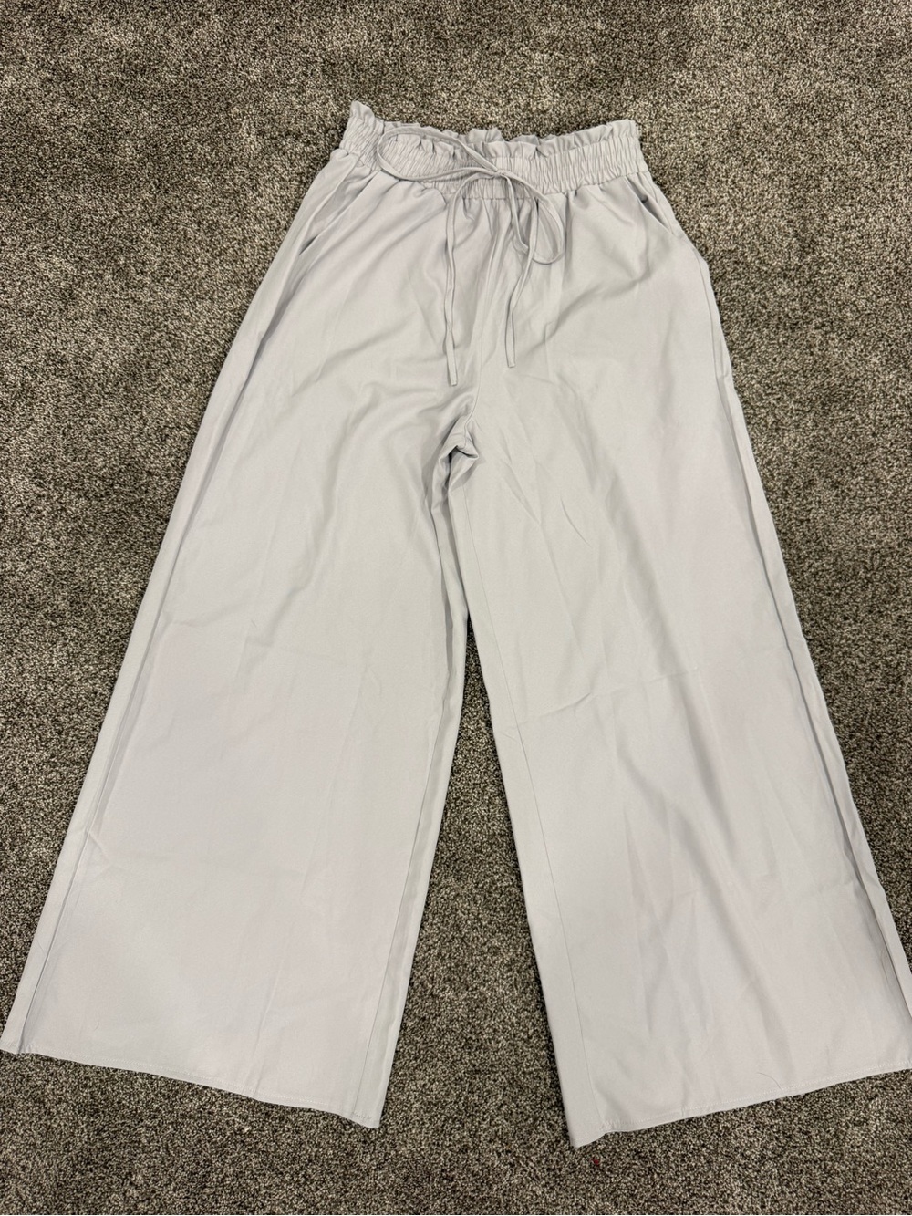 Light Gray Wide Leg Elastic Waist  Pants